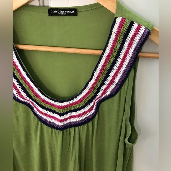 Cha Cha Vente Green Lightweight Embroidered Tank Top - Medium - Picture 2 of 3